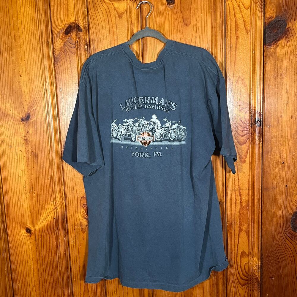 Harley-Davidson 2XL Y2K Pocket T-Shirt Blue Gray Regular